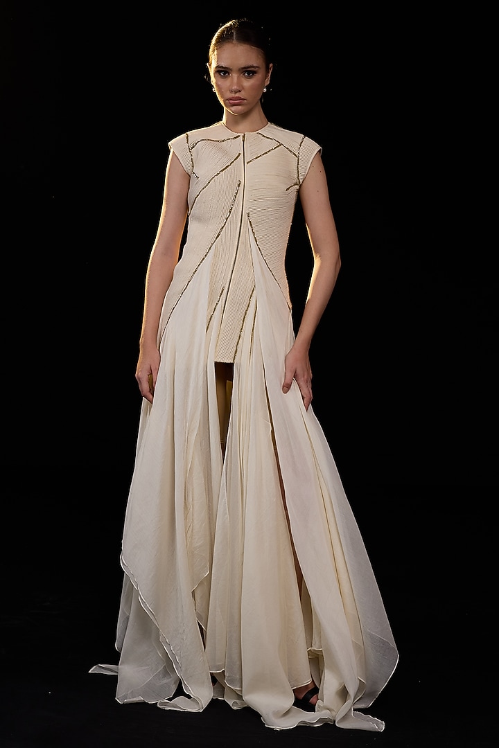 Off-White Cotton Silk Wedding Gown by Samant Chauhan at Pernia's Pop Up Shop