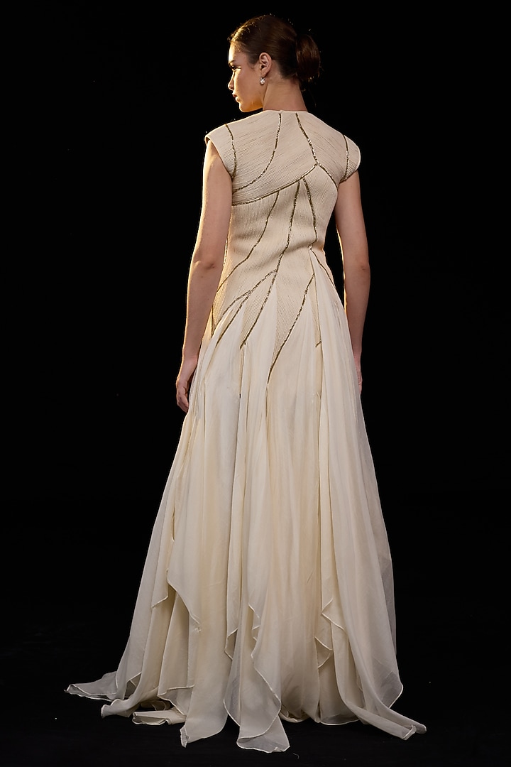 Off-White Cotton Silk Wedding Gown by Samant Chauhan at Pernia's Pop Up Shop
