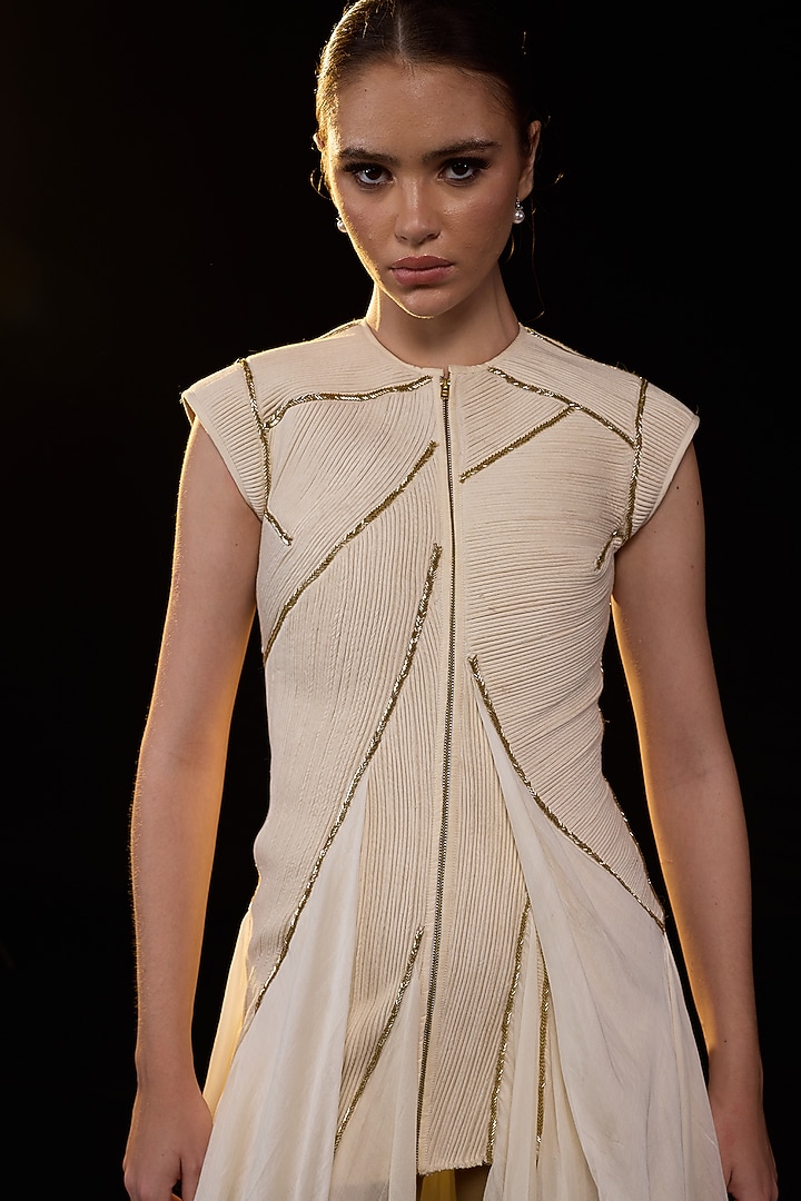 Off-White Cotton Silk Wedding Gown by Samant Chauhan at Pernia's Pop Up Shop