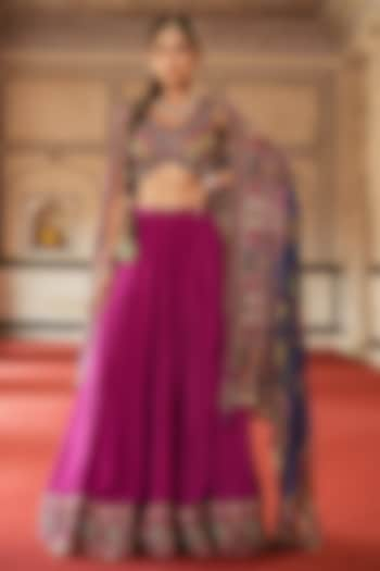 Purple Chinon Silk Kutch Embroidered Kalidar Lehenga Set by Scakhi Luxe at Pernia's Pop Up Shop