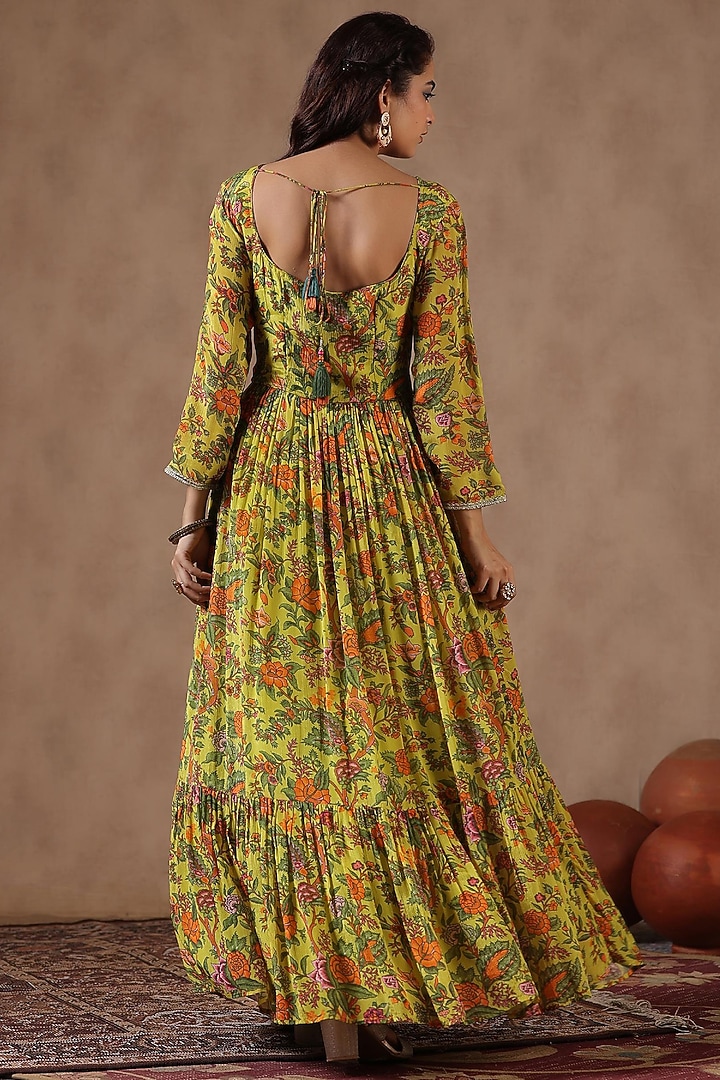 Lemon Yellow Chinon Silk Floral Printed Gown by Scakhi Luxe at Pernia's Pop Up Shop