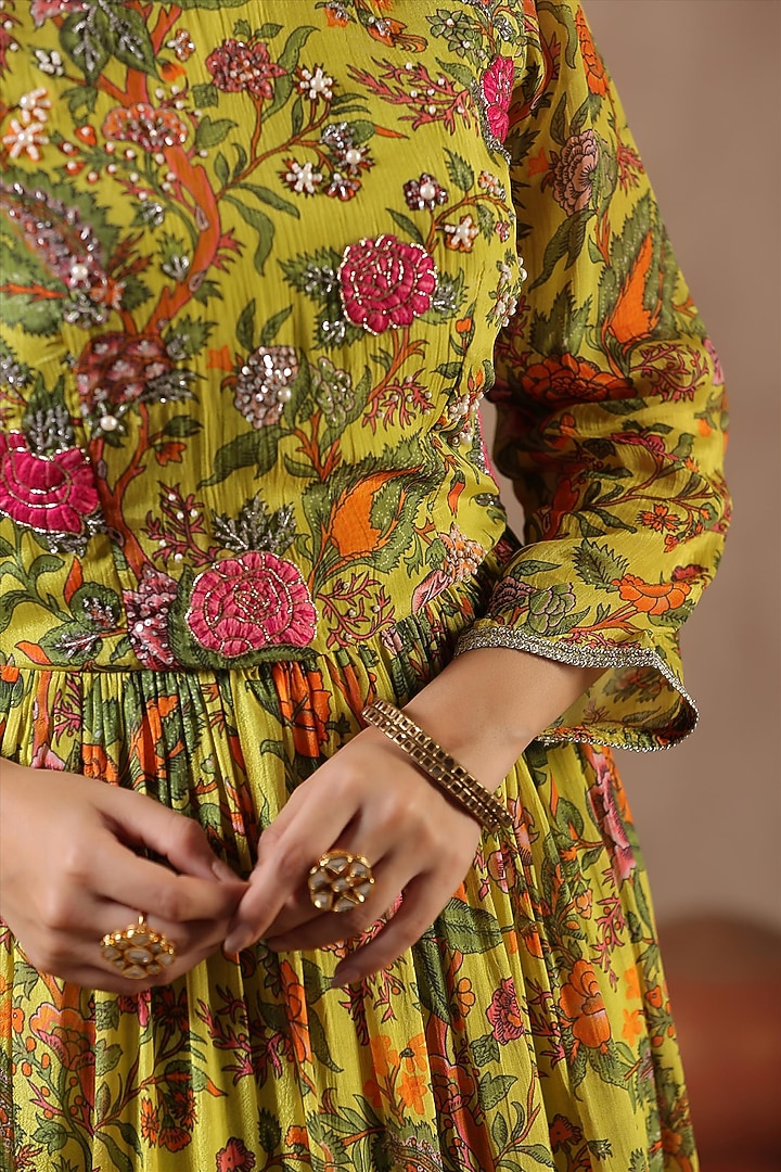 Lemon Yellow Chinon Silk Floral Printed Gown by Scakhi Luxe at Pernia's Pop Up Shop