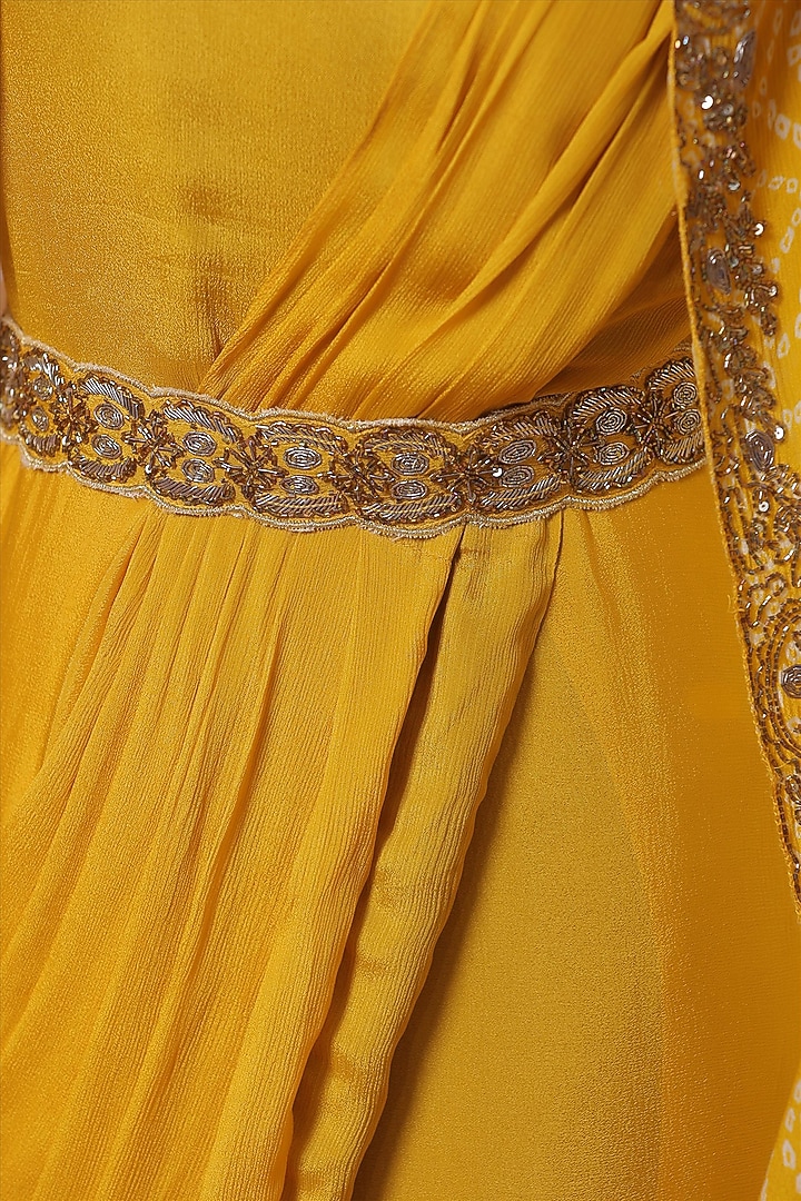 Mustard Chinon Silk Pleated Saree Summer Dress by Scakhi Luxe at Pernia's Pop Up Shop