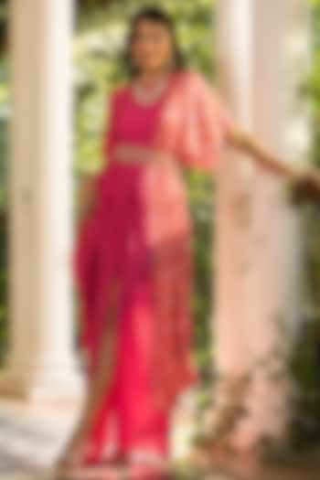 Pink Dola Silk Asymmetric Party Wear Gown by Scakhi Luxe at Pernia's Pop Up Shop