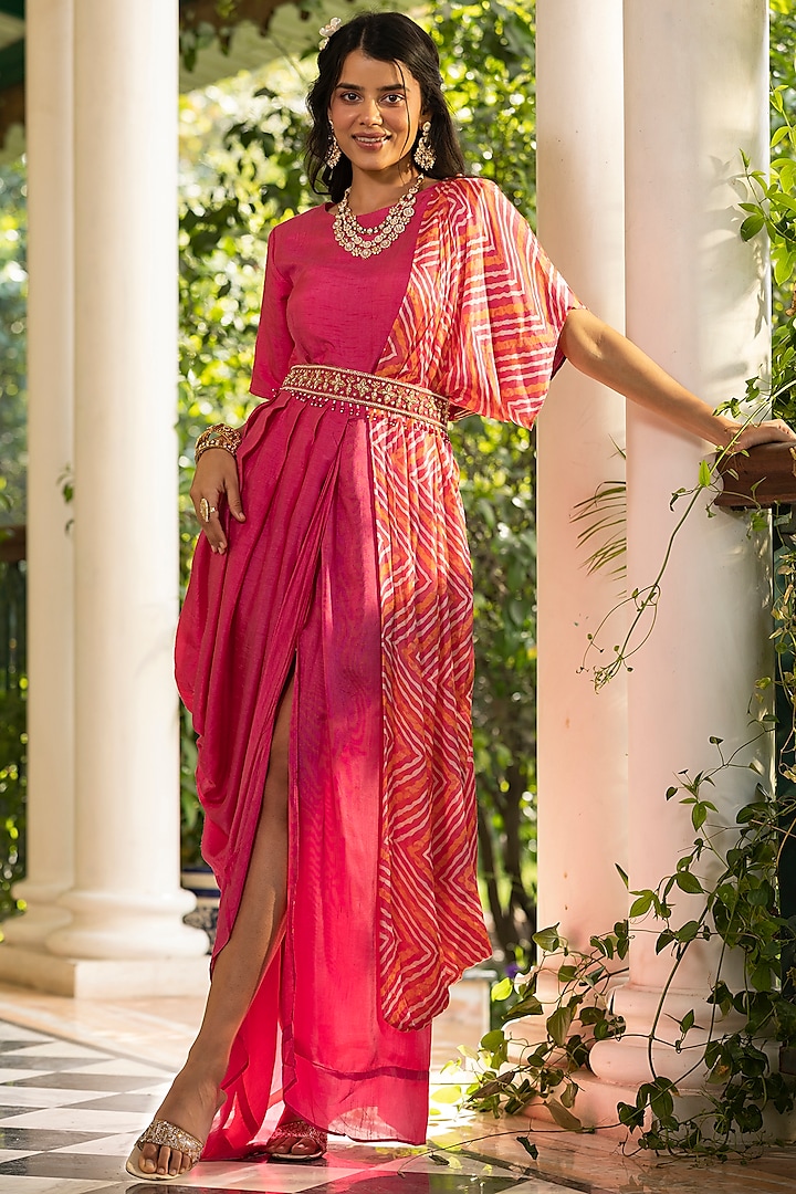 Pink Dola Silk Asymmetric Party Wear Gown by Scakhi Luxe at Pernia's Pop Up Shop