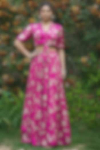 Pink Royal Silk Floral Printed Skirt Set by Scakhi Luxe at Pernia's Pop Up Shop