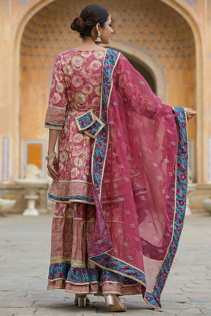 Mauve Muslin Silk Digital Floral Printed Sharara Set by Scakhi Luxe at Pernia's Pop Up Shop