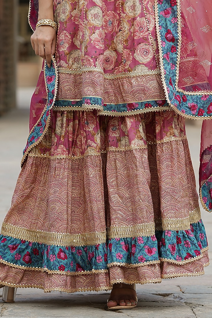 Mauve Muslin Silk Digital Floral Printed Sharara Set by Scakhi Luxe at Pernia's Pop Up Shop