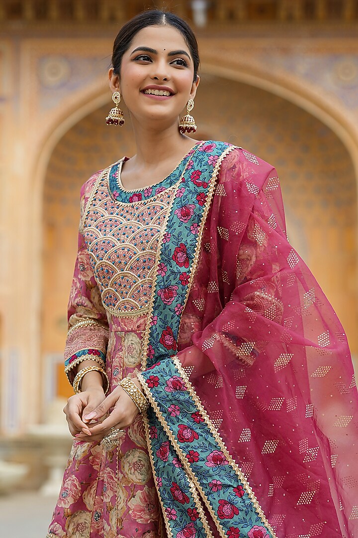 Mauve Muslin Silk Digital Floral Printed Sharara Set by Scakhi Luxe at Pernia's Pop Up Shop