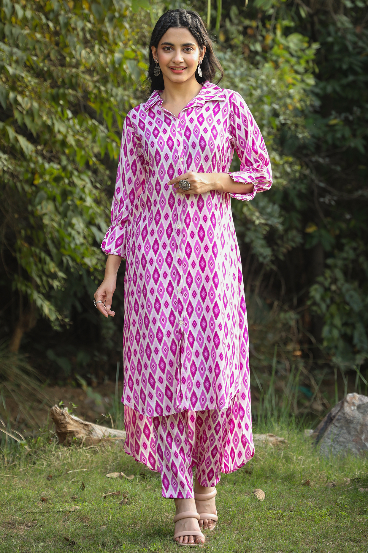 Pink Pure Muslin Printed Tunic Set by Scakhi Luxe at Pernia's Pop Up Shop