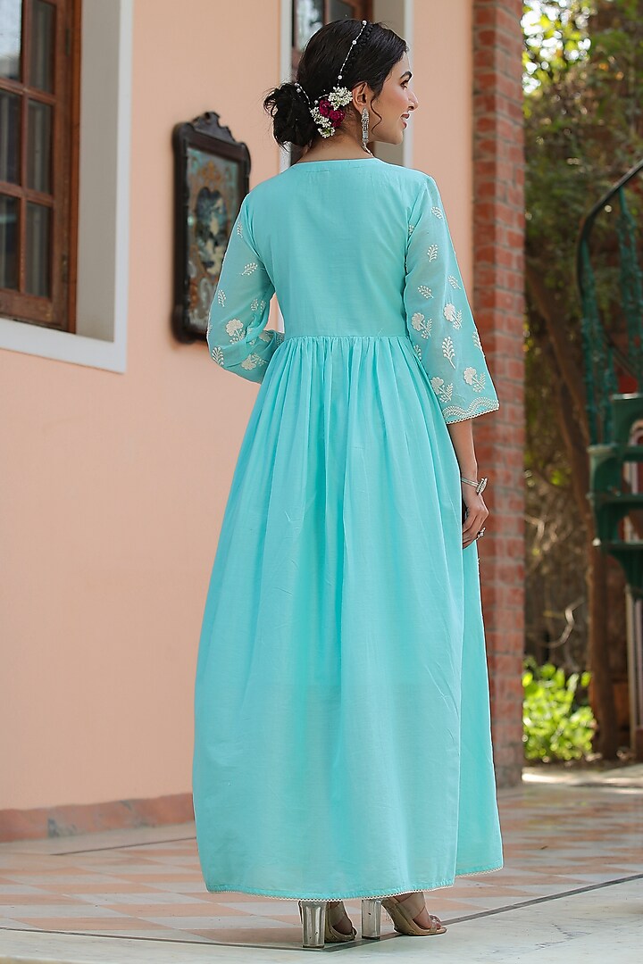 Skyblue Cotton Mulmul Chikankari Embroidered Summer Dress by Scakhi Luxe at Pernia's Pop Up Shop