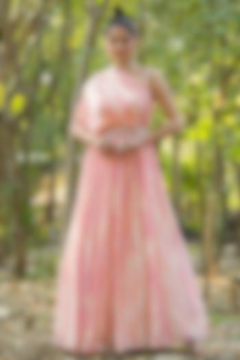 Pink Chinon Silk Tie-Dyed Party Wear Gown by Scakhi Luxe at Pernia's Pop Up Shop