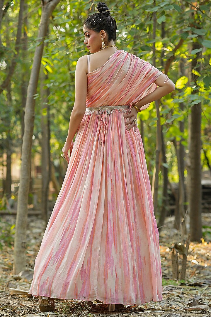 Pink Chinon Silk Tie-Dyed Party Wear Gown by Scakhi Luxe at Pernia's Pop Up Shop