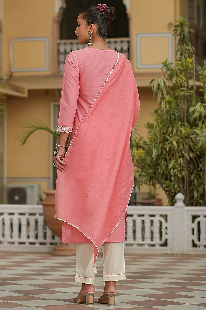Pink Cotton Printed & Embroidered Kurta Set by Scakhi Luxe at Pernia's Pop Up Shop