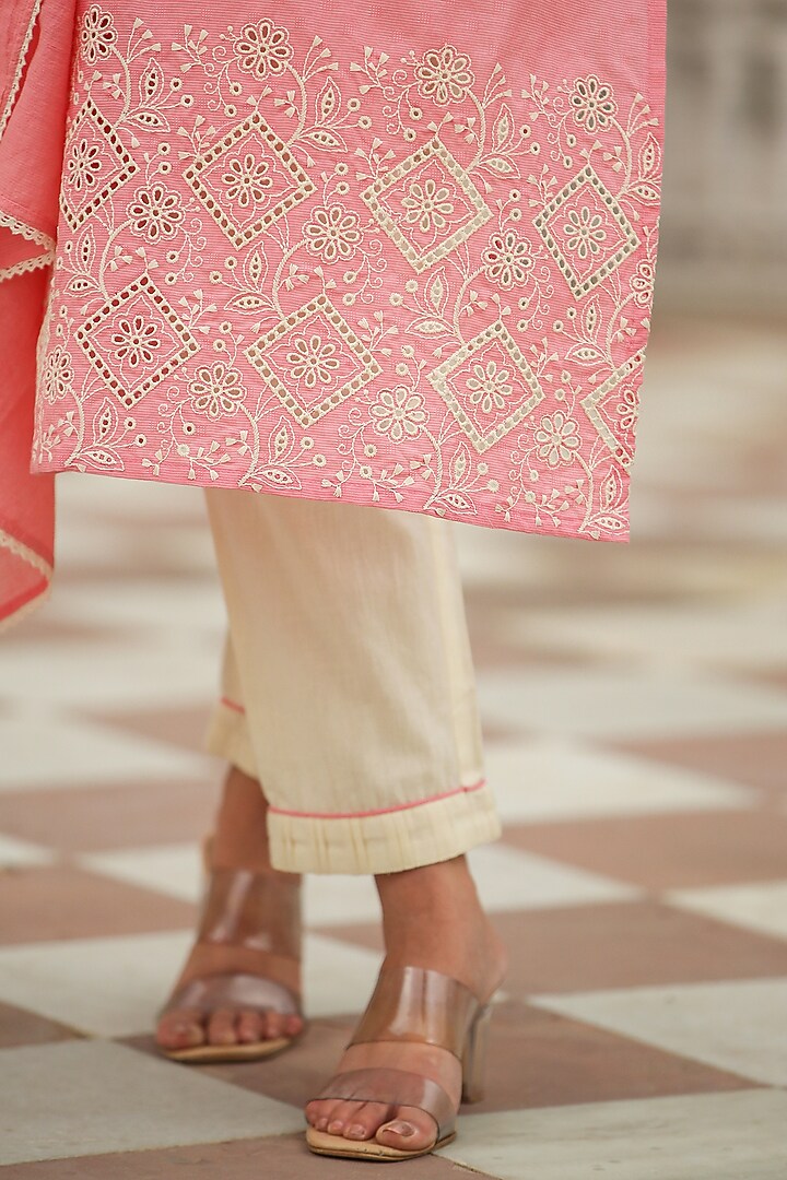 Pink Cotton Printed & Embroidered Kurta Set by Scakhi Luxe at Pernia's Pop Up Shop