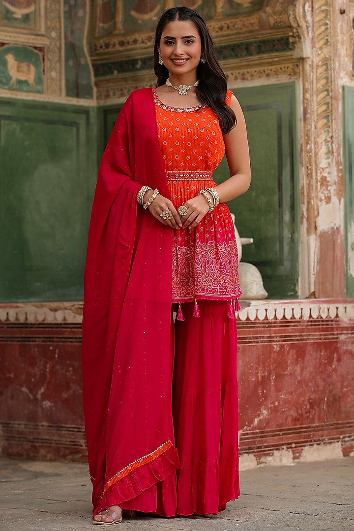 Orange Georgette Flared Sharara Set by Scakhi Luxe at Pernia's Pop Up Shop