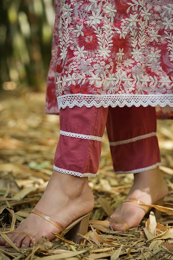 Pink Cotton Digital Printed Chikankari Anarkali Set by Scakhi Luxe at Pernia's Pop Up Shop