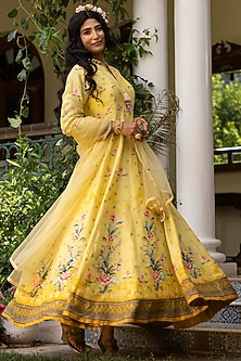 Royal Red Dola Silk Anarkali Set main image 0