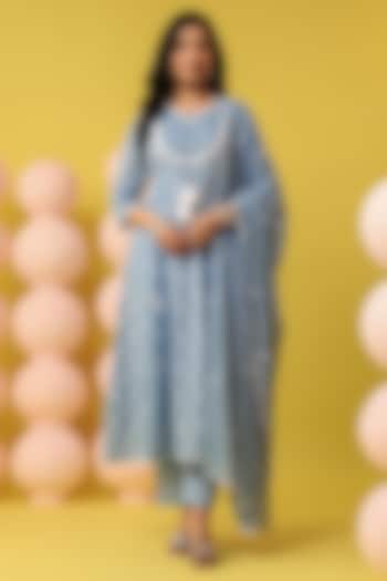 Powder Blue Cotton Mulmul Embroidered Anarkali Set by Scakhi Luxe at Pernia's Pop Up Shop