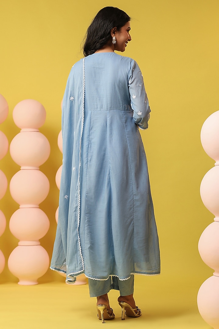 Powder Blue Cotton Mulmul Embroidered Anarkali Set by Scakhi Luxe at Pernia's Pop Up Shop