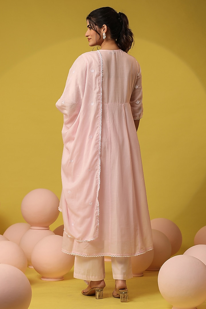 Pink Cotton Mulmul Embroidered Anarkali Set by Scakhi Luxe at Pernia's Pop Up Shop