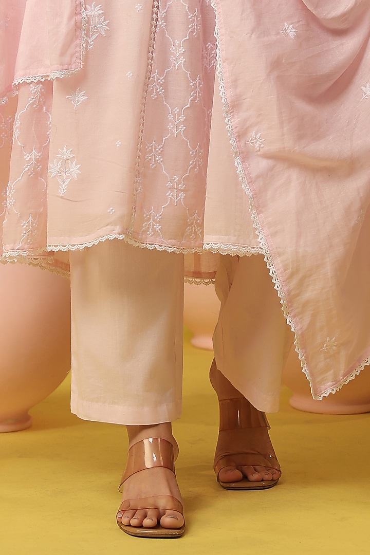 Pink Cotton Mulmul Embroidered Anarkali Set by Scakhi Luxe at Pernia's Pop Up Shop