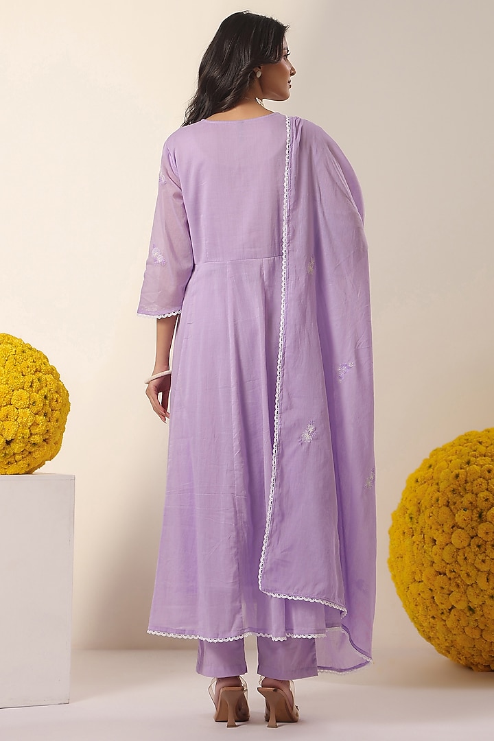 Lavender Cotton Mulmul Embroidered Anarkali Set by Scakhi Luxe at Pernia's Pop Up Shop