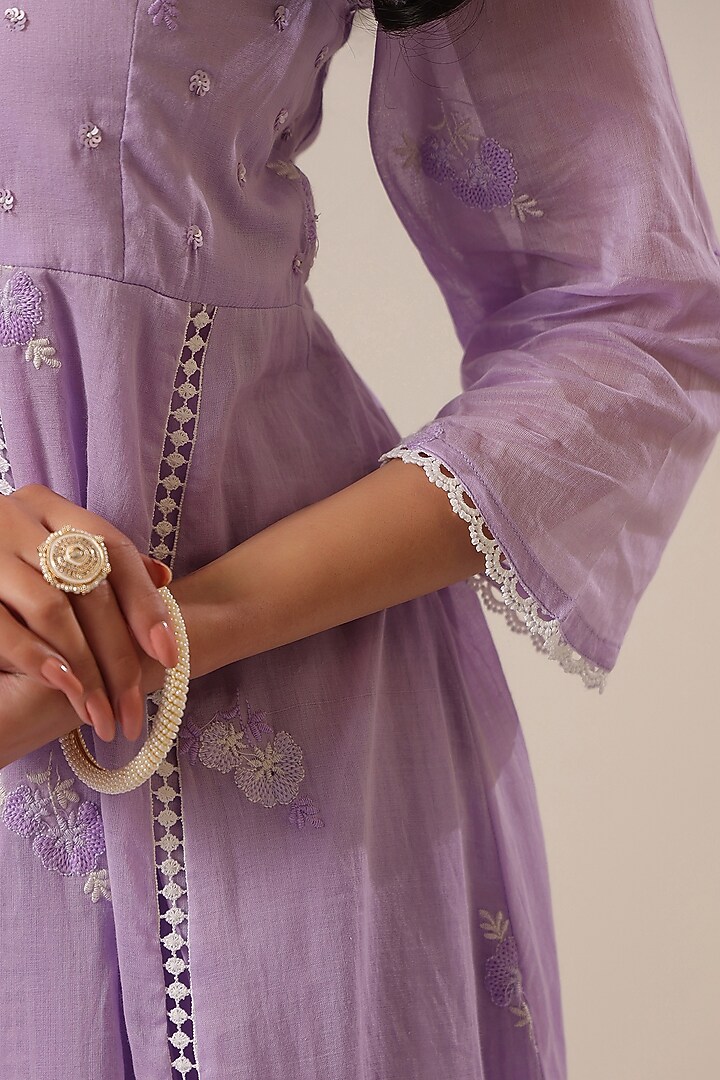 Lavender Cotton Mulmul Embroidered Anarkali Set by Scakhi Luxe at Pernia's Pop Up Shop