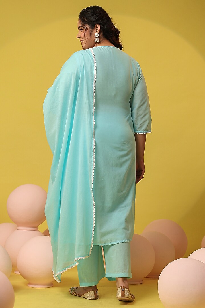 Aqua Cotton Mulmul Chikankari Embroidered Kurta Set by Scakhi Luxe at Pernia's Pop Up Shop