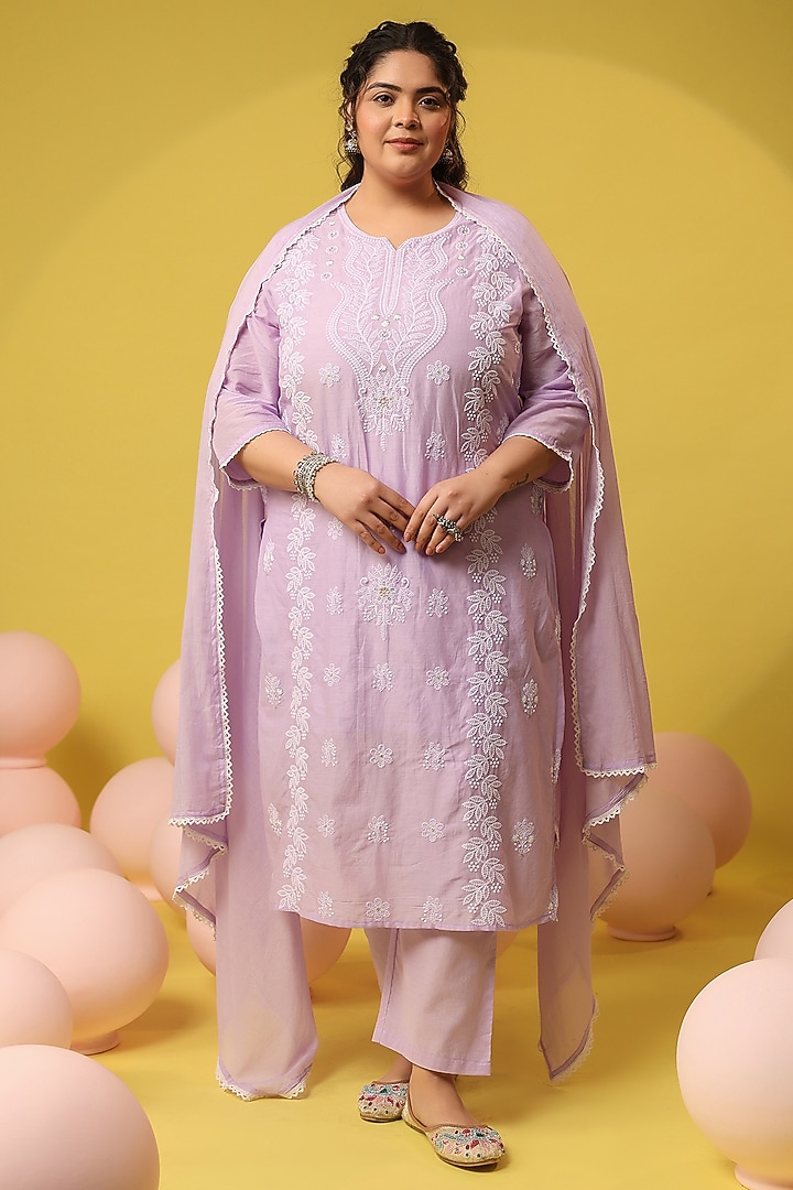 Lavender Cotton Mulmul Chikankari Embroidered Kurta Set by Scakhi Luxe at Pernia's Pop Up Shop