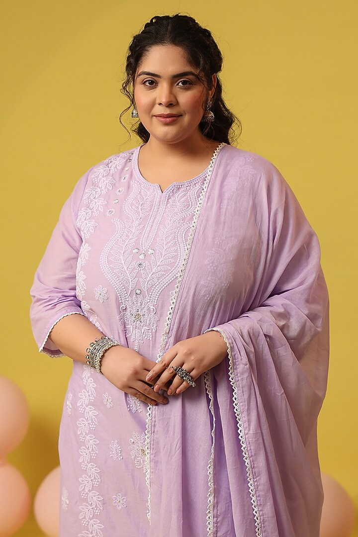 Lavender Cotton Mulmul Chikankari Embroidered Kurta Set by Scakhi Luxe at Pernia's Pop Up Shop