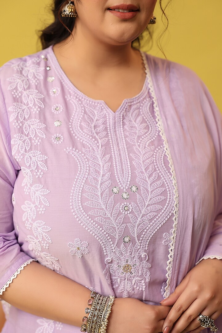 Lavender Cotton Mulmul Chikankari Embroidered Kurta Set by Scakhi Luxe at Pernia's Pop Up Shop
