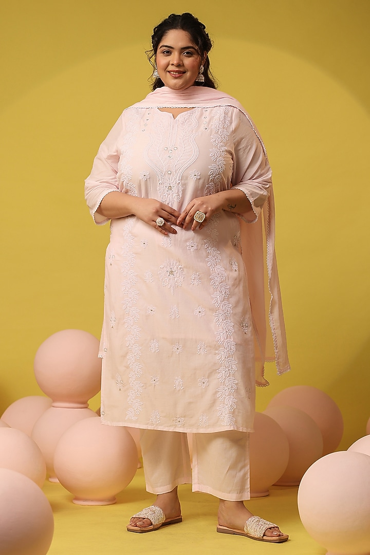 Pink Cotton Mulmul Chikankari Embroidered Kurta Set by Scakhi Luxe at Pernia's Pop Up Shop