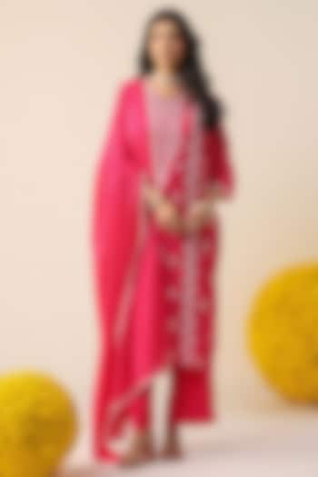 Fuchsia Pink Cotton Mulmul Chikankari Embroidered Kurta Set by Scakhi Luxe at Pernia's Pop Up Shop