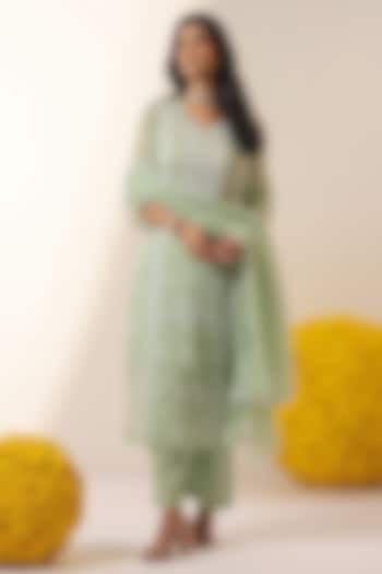 Pista Green Cotton Mulmul Chikankari Embroidered Kurta Set by Scakhi Luxe at Pernia's Pop Up Shop