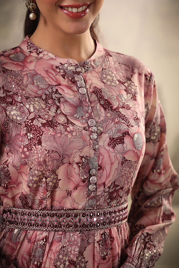 Lavender Mul Cotton Printed & Embroidered Tiered Summer Dress by Scakhi Luxe at Pernia's Pop Up Shop
