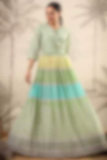 Green Cotton Mulmul Printed Anarkali by Scakhi Luxe at Pernia's Pop Up Shop