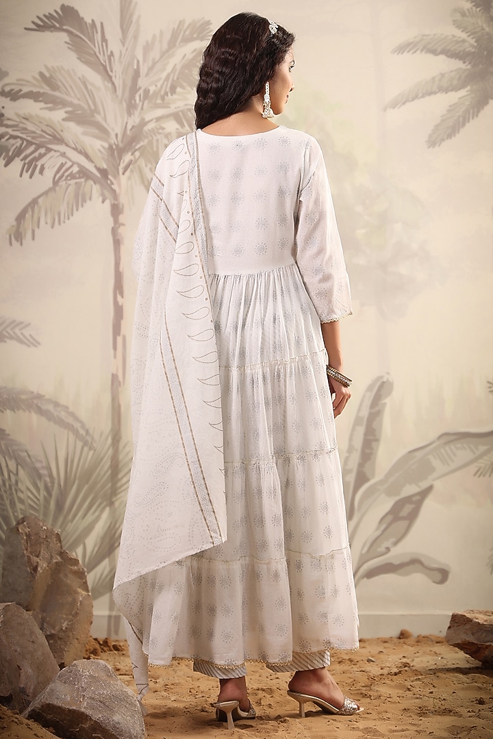 Mustard Mul Cotton Embroidered Anarkali Set main image 0