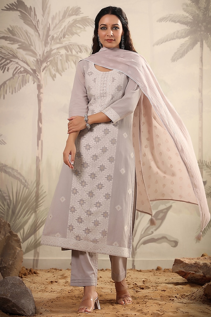 Grey Cotton Embroidered Kurta Set Design By Scakhi At Pernias Pop Up