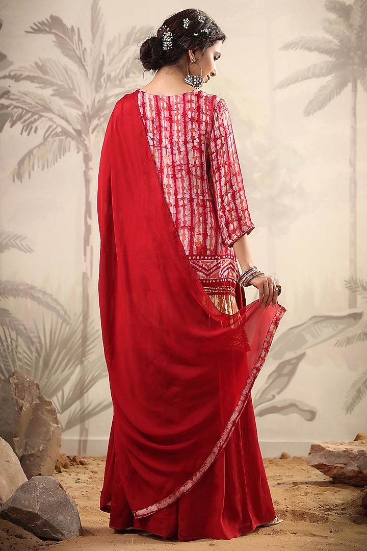 Red Georgette Tiered Party Wear Sharara Set by Scakhi Luxe at Pernia's Pop Up Shop