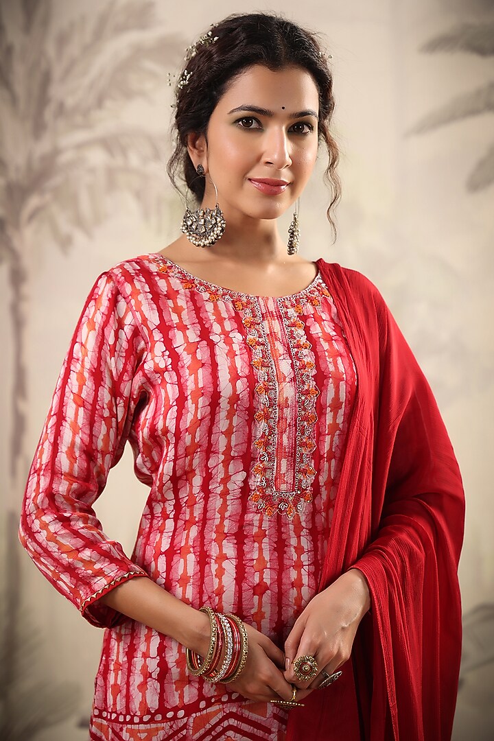 Red Georgette Tiered Party Wear Sharara Set by Scakhi Luxe at Pernia's Pop Up Shop