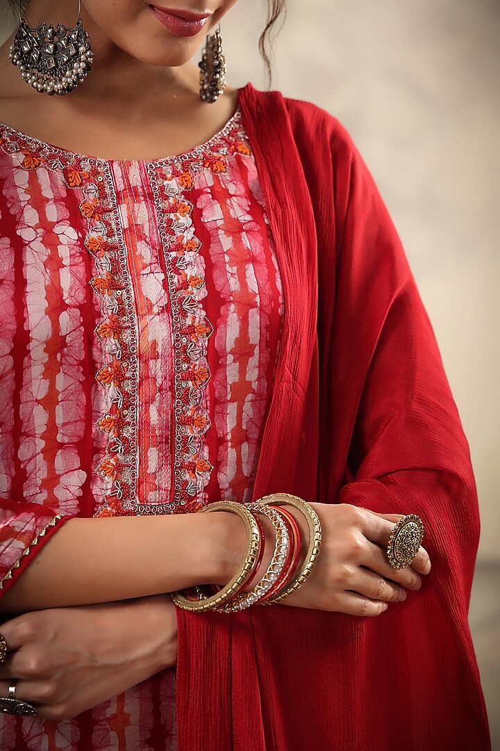 Red Georgette Tiered Party Wear Sharara Set by Scakhi Luxe at Pernia's Pop Up Shop