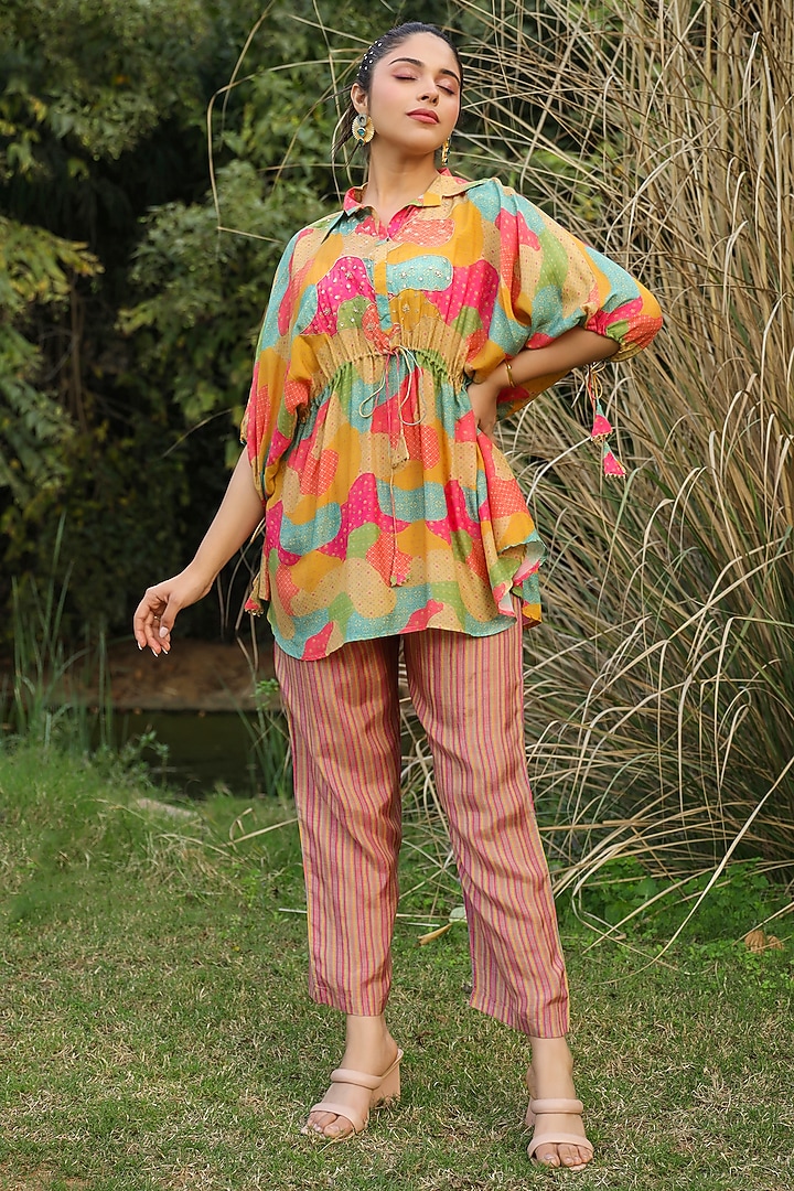 Multi-Colored Muslin Silk Printed Co-Ord Set by Scakhi Luxe at Pernia's Pop Up Shop