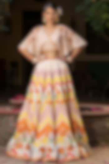 Cream Linen Satin Digital Printed Lehenga Set by Scakhi Luxe at Pernia's Pop Up Shop