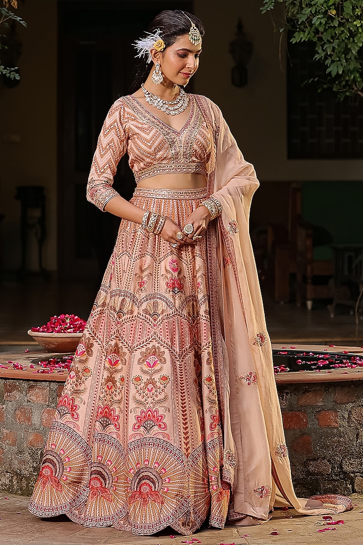 Multi-Colored Floral Printed Lehenga Set by Scakhi
