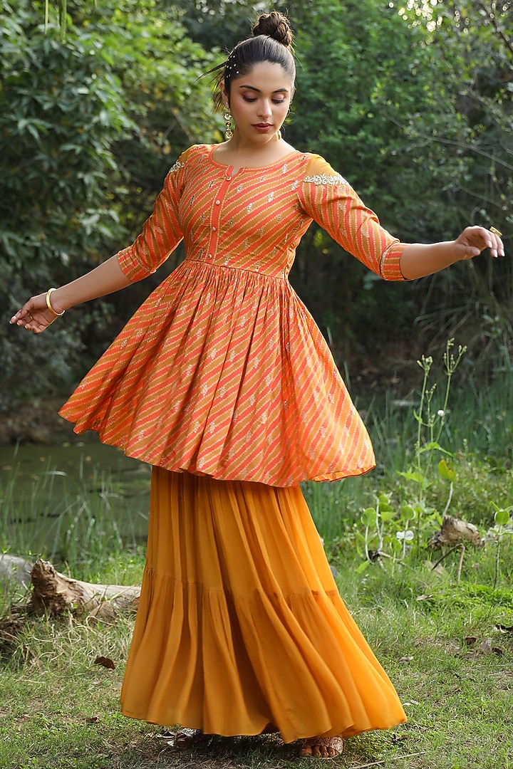 Orange Chinnon Silk Printed Sharara Set by Scakhi Luxe at Pernia's Pop Up  Shop