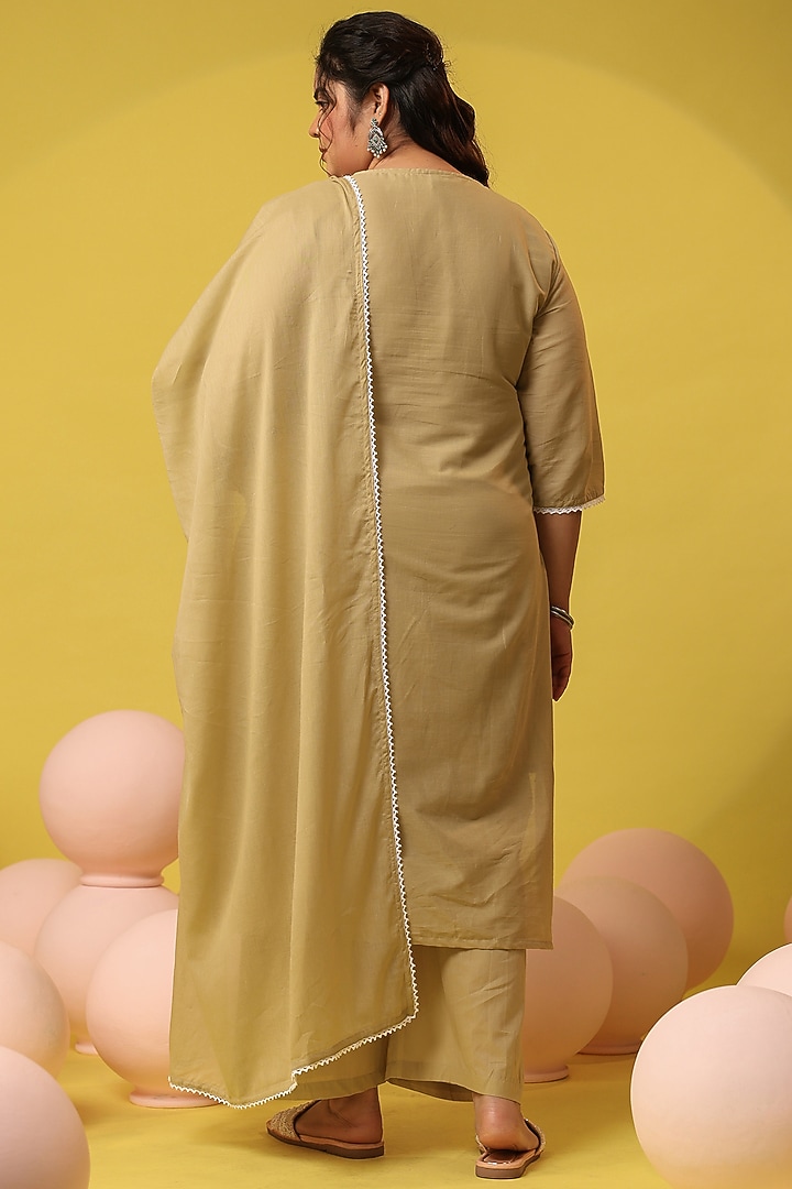 Beige Cotton Mulmul Chikankari Embroidered Kurta Set by Scakhi Luxe at Pernia's Pop Up Shop