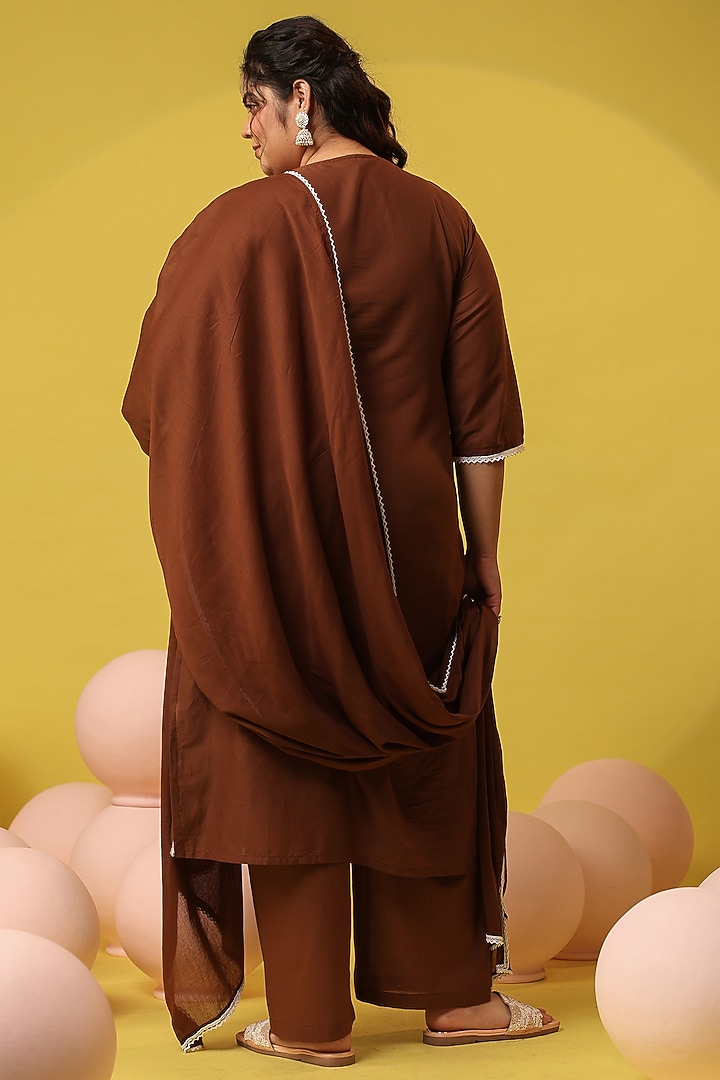 Brown Cotton Mulmul Chikankari Embroidered Kurta Set by Scakhi Luxe at Pernia's Pop Up Shop