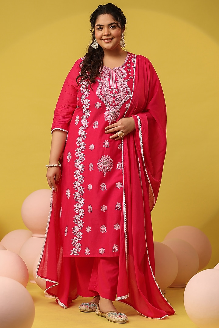 Pink Cotton Mulmul Chikankari Embroidered Kurta Set by Scakhi Luxe at Pernia's Pop Up Shop