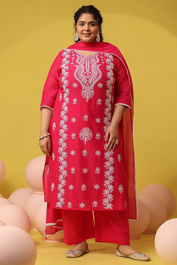Pink Cotton Mulmul Chikankari Embroidered Kurta Set by Scakhi Luxe at Pernia's Pop Up Shop